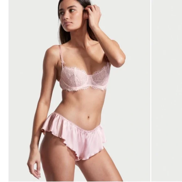 Pink Satin Flutter Thong Panties - Vintage 90s Style With Ruffles